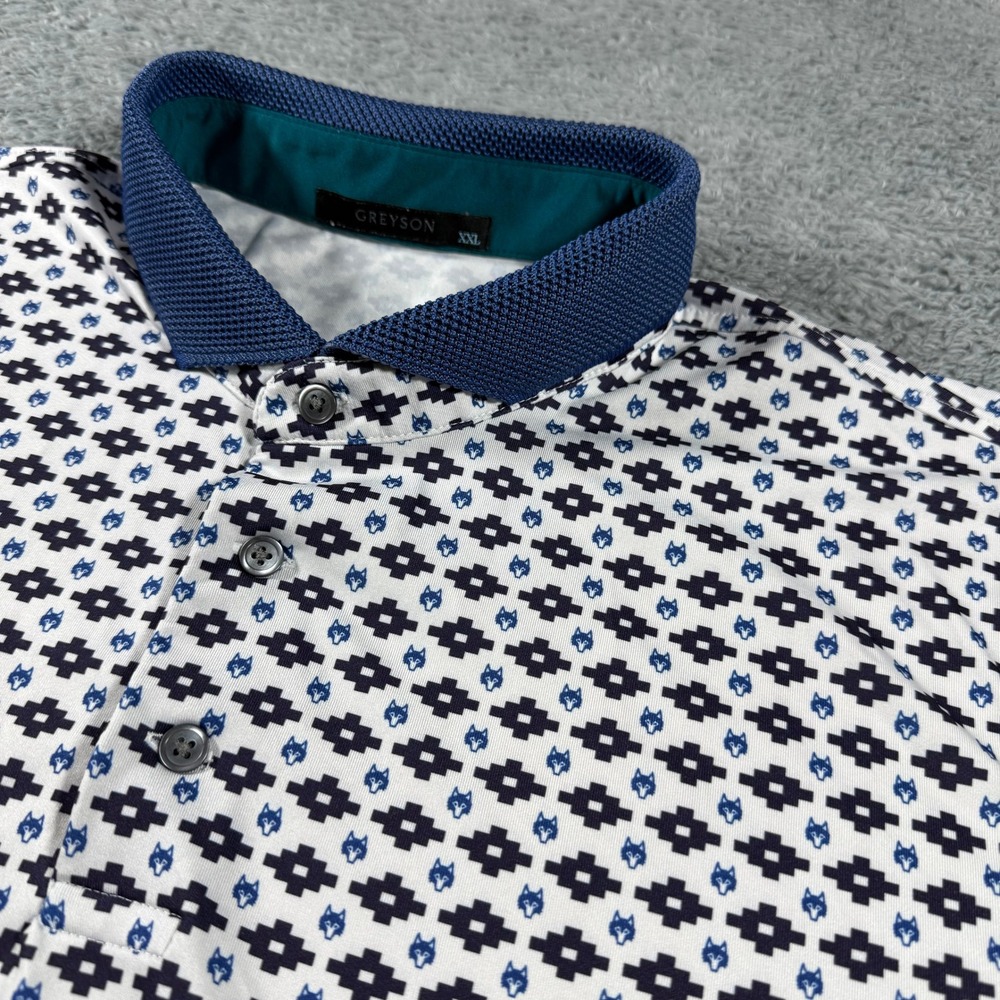 Greyson Golf Polo Mens XXL Performance Wolf Logo Print Geometric Golf Club